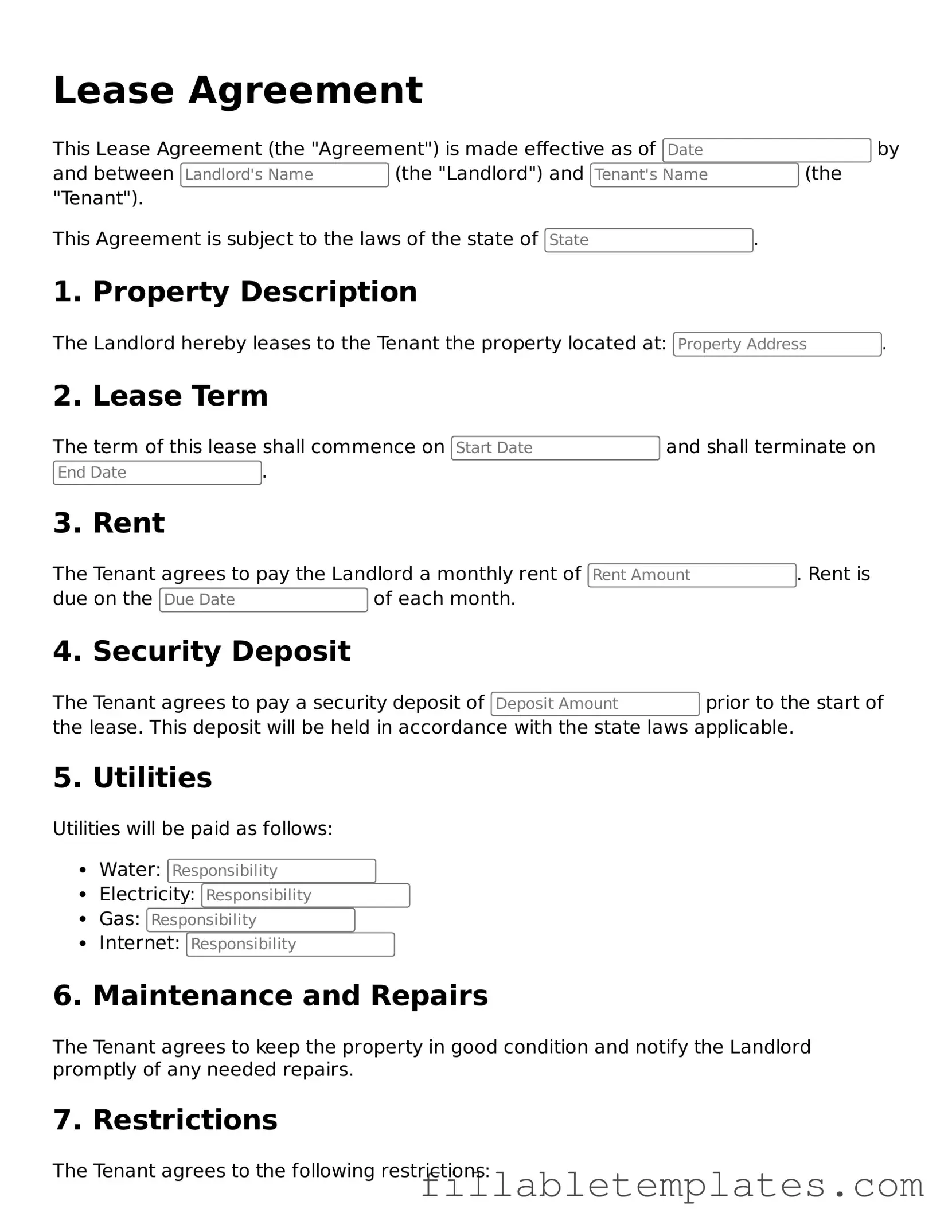 Printable Lease Agreement Form