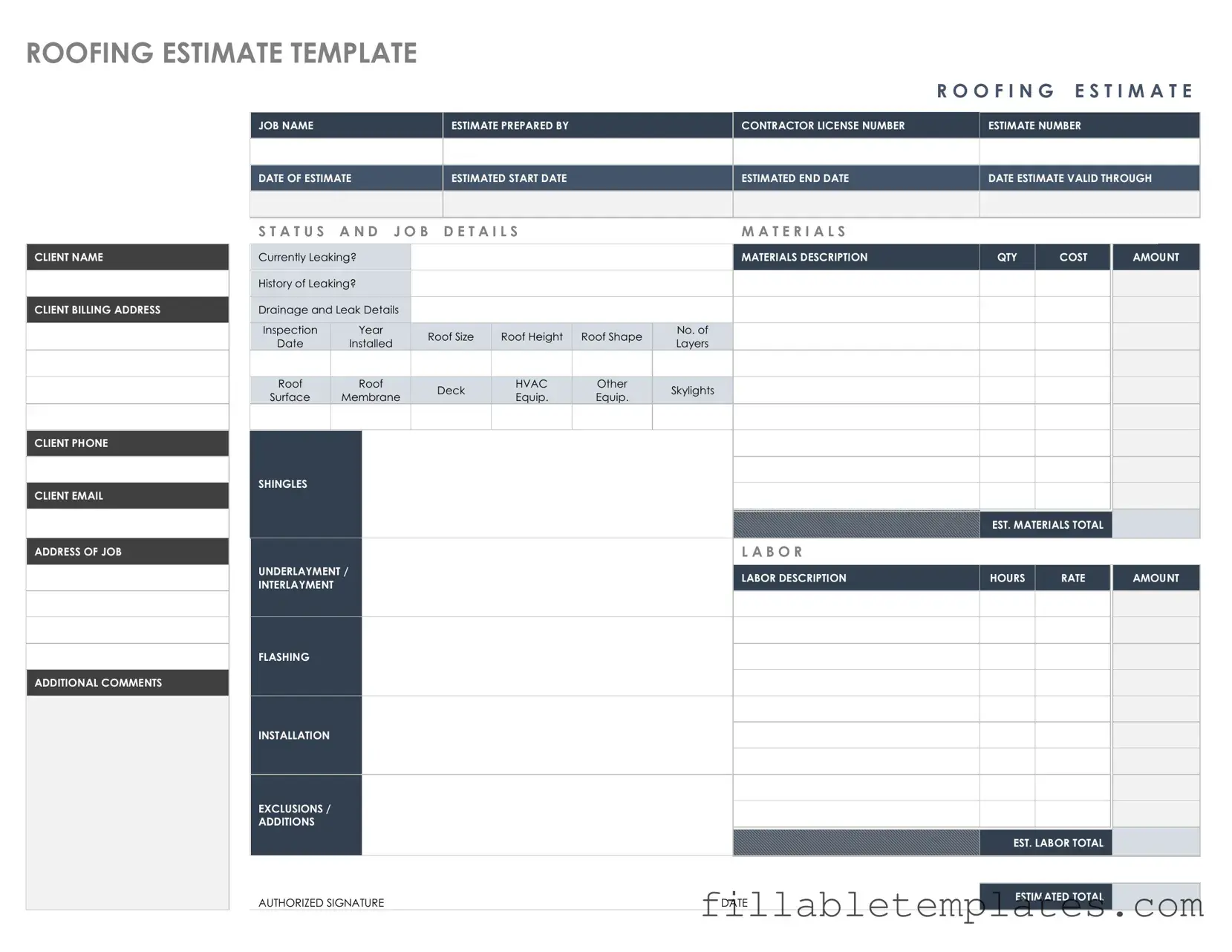 Official Roofing Estimate Template in PDF