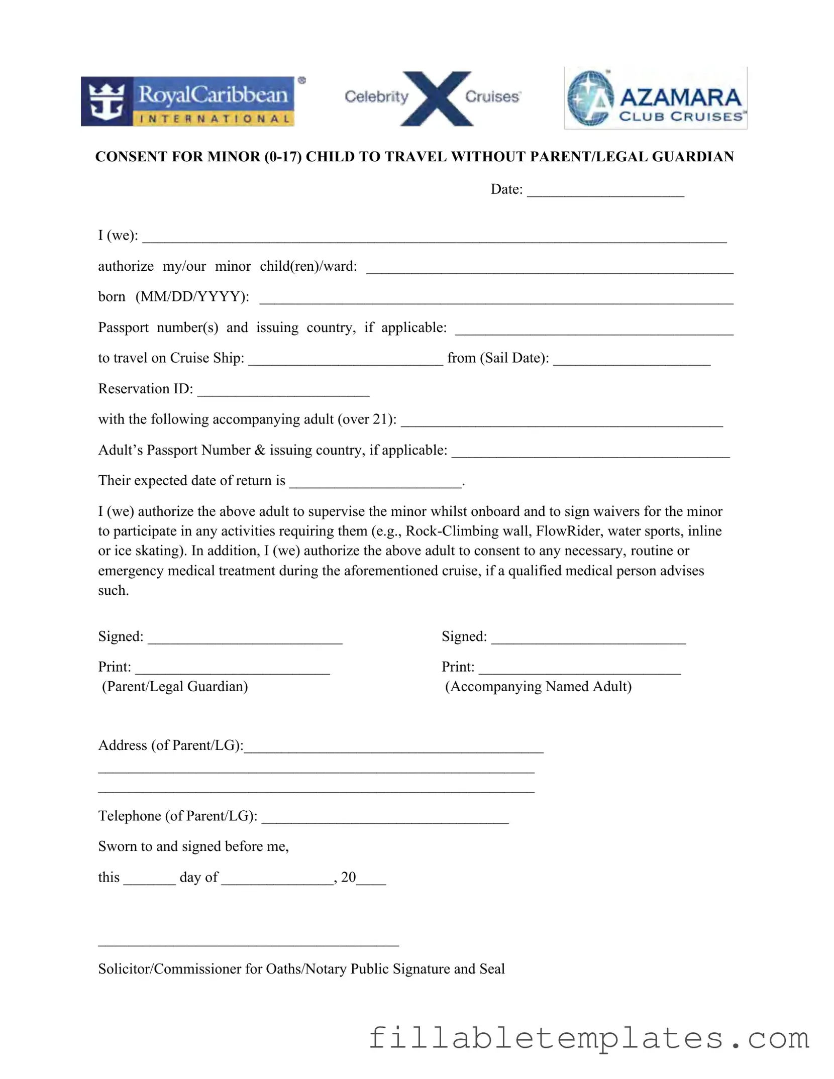 Official Royal Caribbean Parental Consent Template in PDF