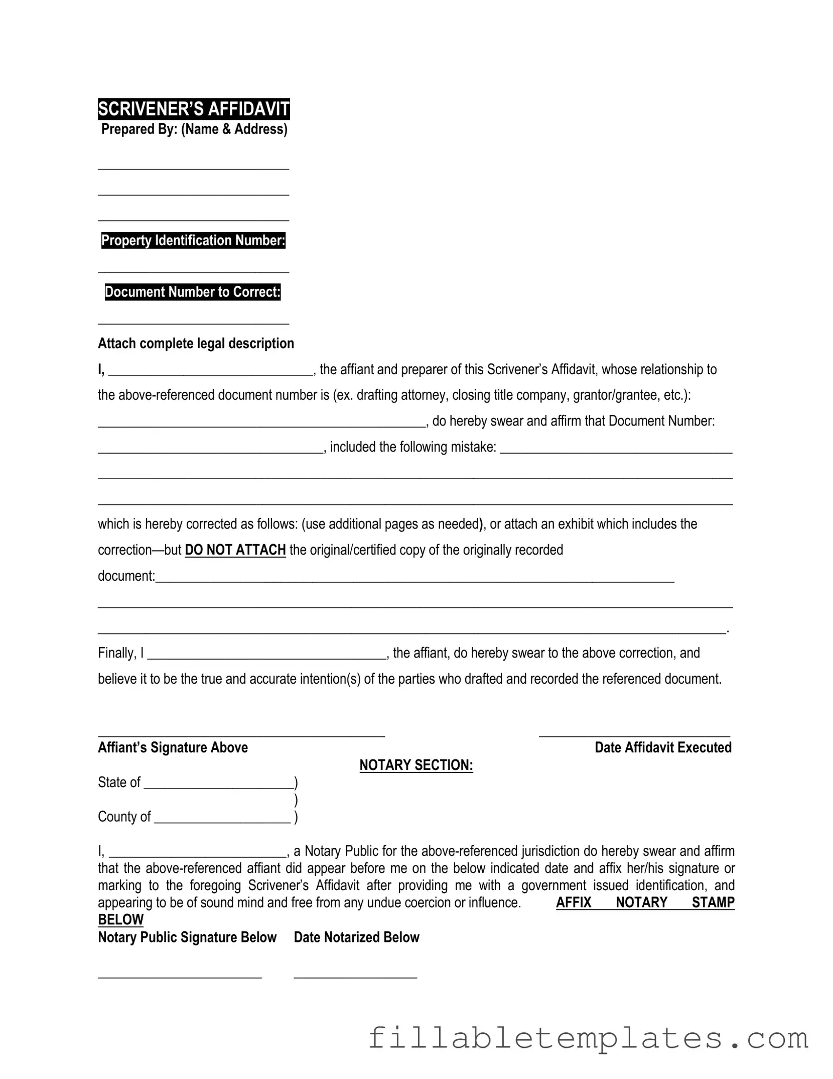Official Scrivener's Affidavit Template in PDF