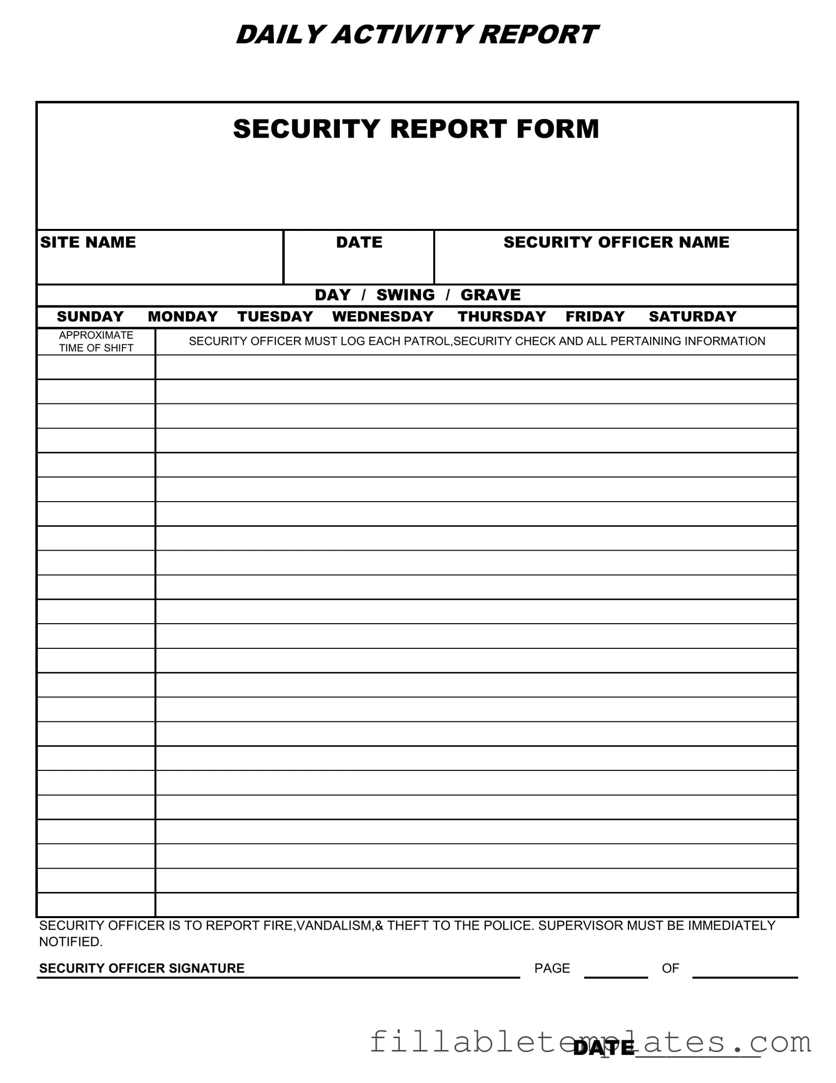 Official Security Guard Daily Report Sample Template in PDF