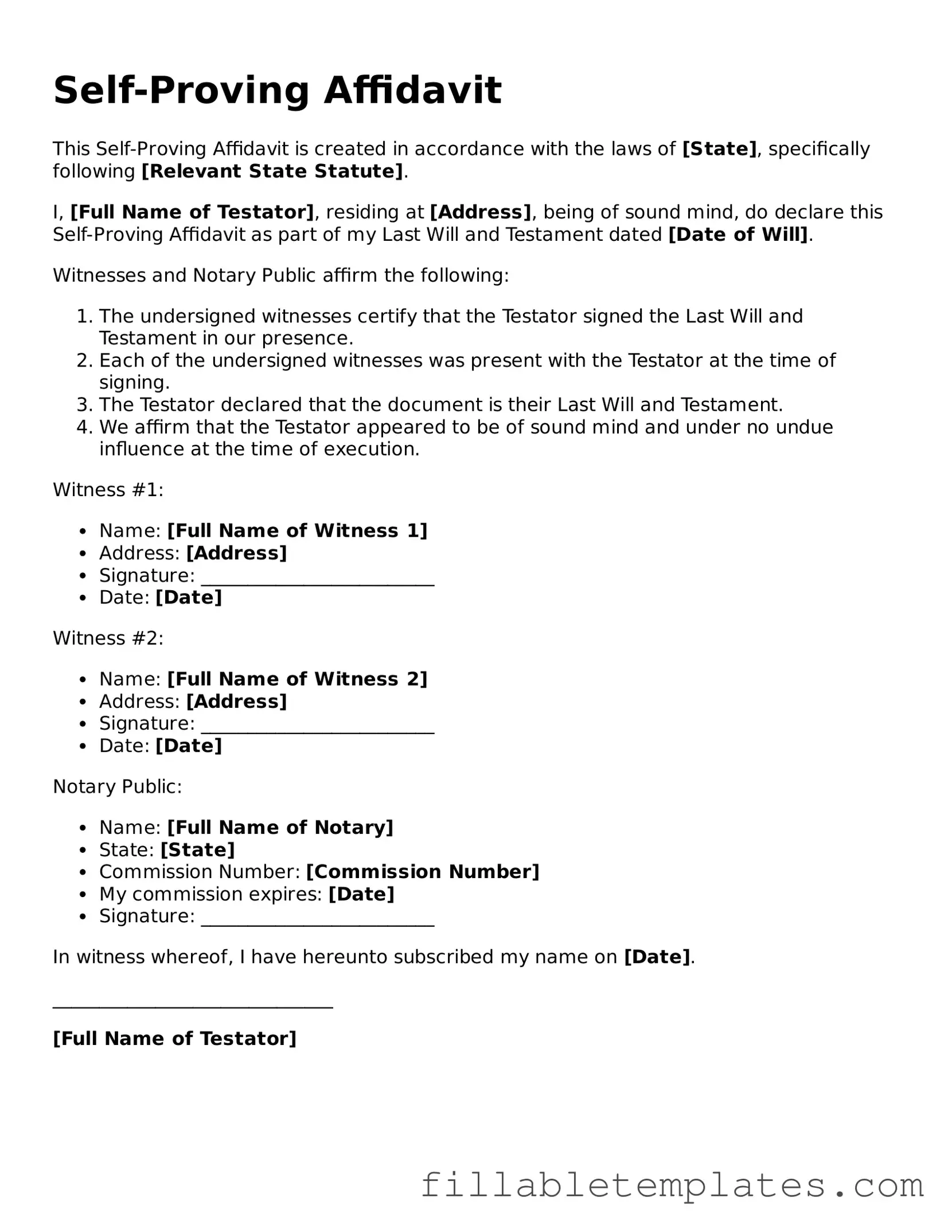Printable Self-Proving Affidavit Form
