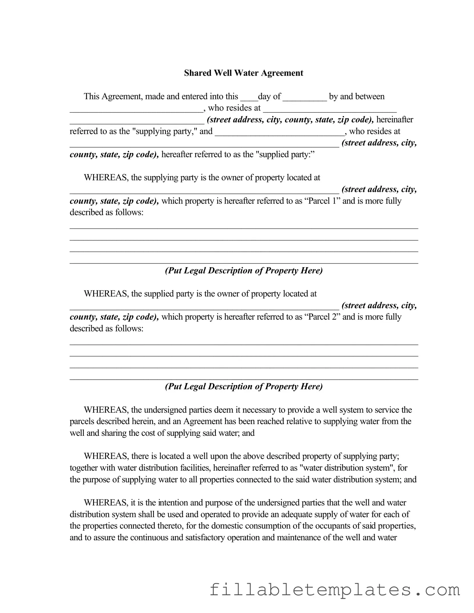 Official Shared Well Agreement Template in PDF
