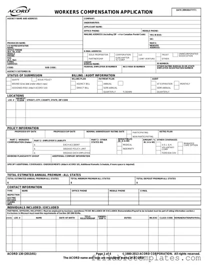 Official Acord 130 Template in PDF