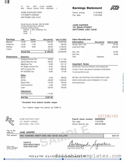 Official Adp Pay Stub Template in PDF