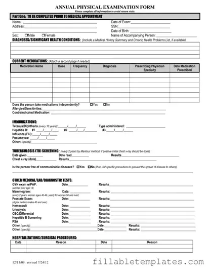 Official Annual Physical Examination Template in PDF