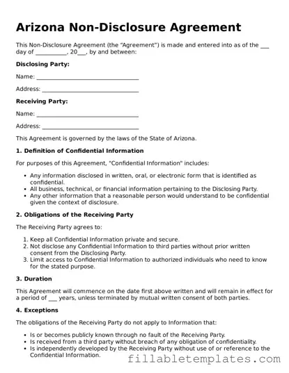 Printable Non-disclosure Agreement Form for the State of Arizona