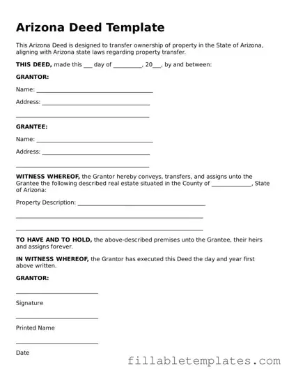 Printable Deed Form for the State of Arizona