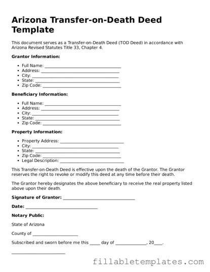 Printable Transfer-on-Death Deed Form for the State of Arizona