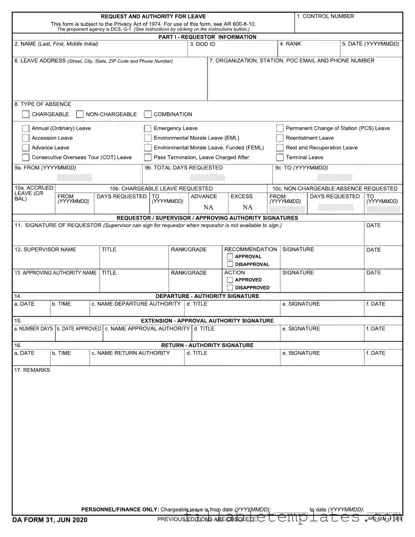 Official Da 31 Template in PDF