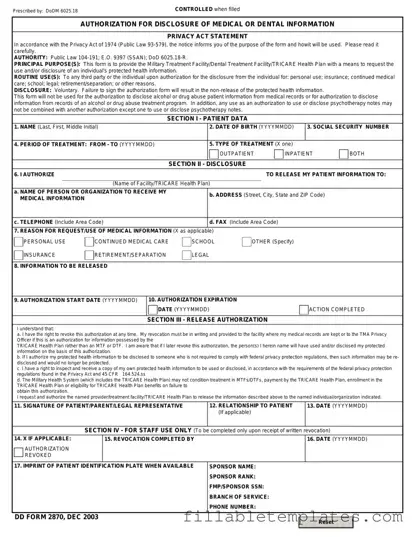 Official DD 2870 Template in PDF