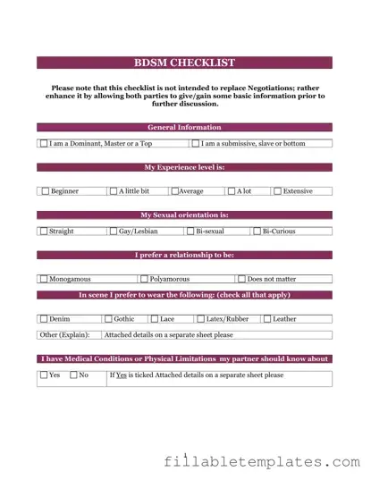 Official Bdsm Checklist Template in PDF