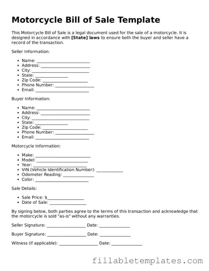 Printable Motorcycle Bill of Sale Form