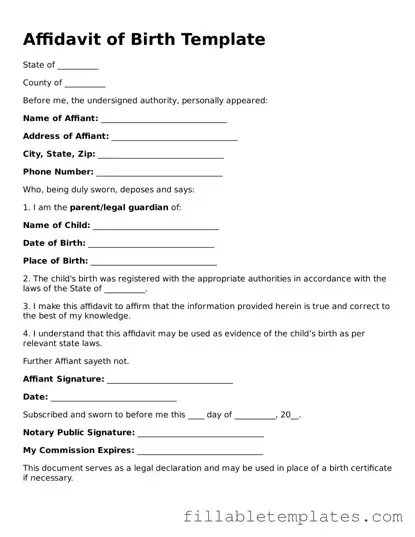 Printable Affidavit of Birth Form