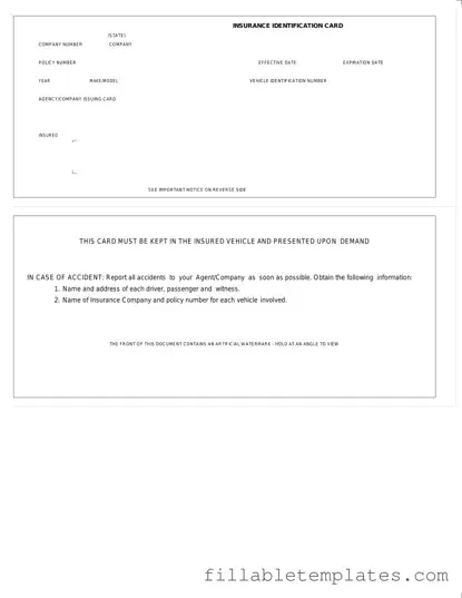 Official Auto Insurance Card Template in PDF
