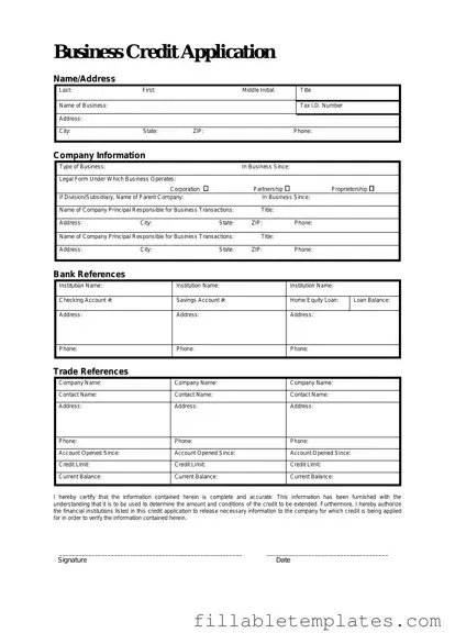 Official Business Credit Application Template in PDF