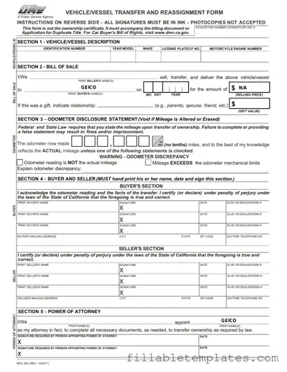 Official California Fotm Reg 262 Template in PDF