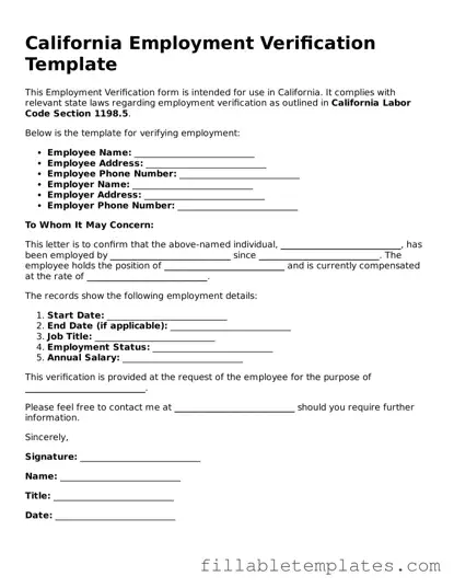 Printable Employment Verification Form for the State of California
