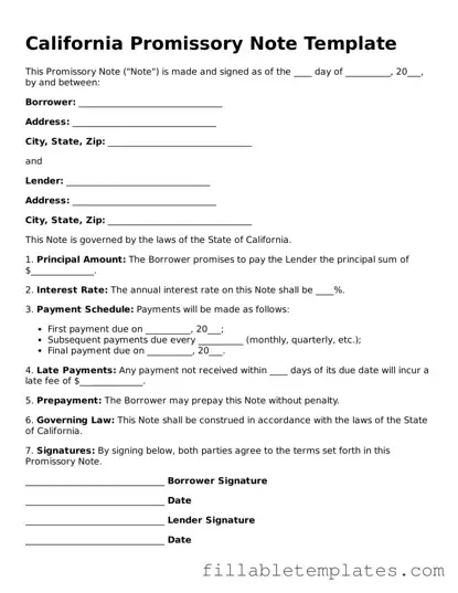 Printable Promissory Note Form for the State of California