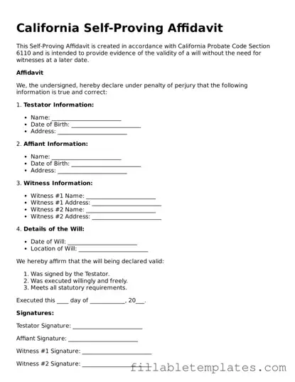 Printable Self-Proving Affidavit Form for the State of California