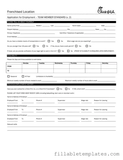 Official Chick Fil A Job Application Template in PDF