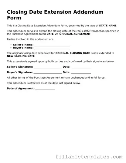 Printable Closing Date Extension Addendum Form Form
