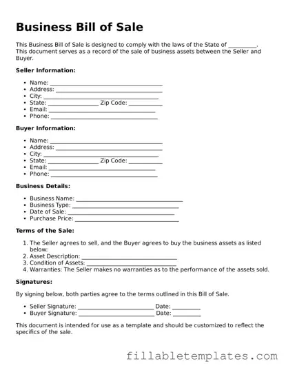 Printable Business Bill of Sale Form