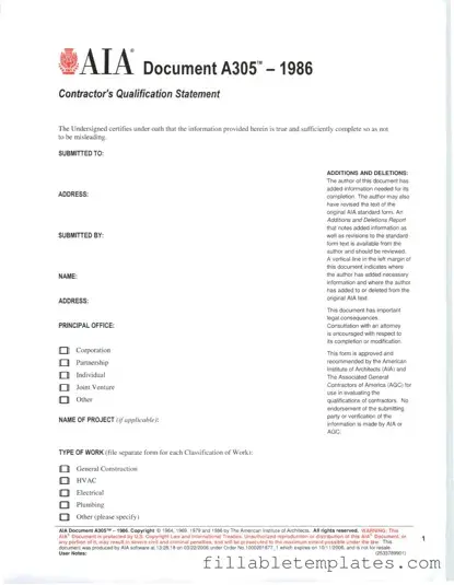 Official AIA A305 Template in PDF