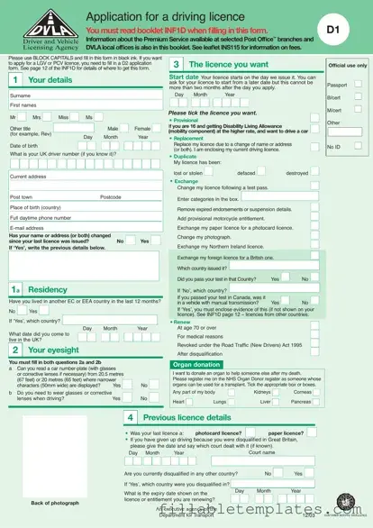 Official D1 Dvla Template in PDF