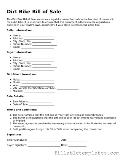 Printable Dirt Bike Bill of Sale Form