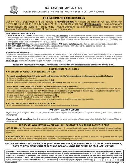 Official DS-11 U.S. Passport application Template in PDF
