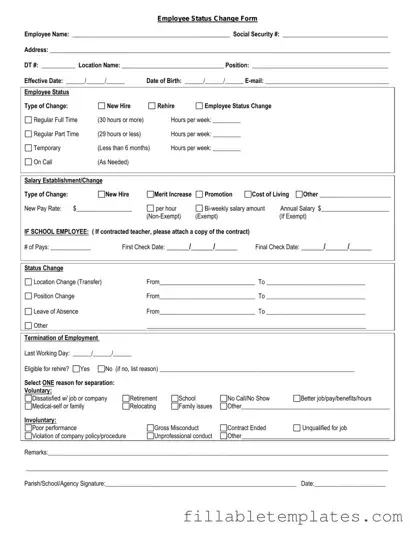 Official Employee Status Change Template in PDF