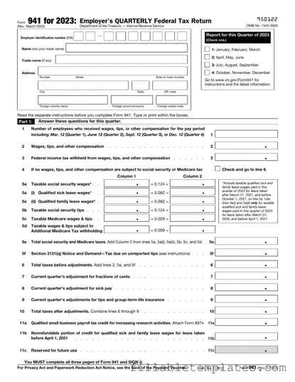 Official IRS 941 Template in PDF