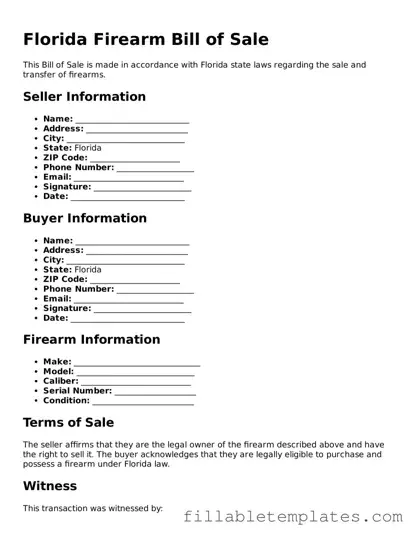 Printable Firearm Bill of Sale Form for the State of Florida