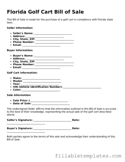 Printable Golf Cart Bill of Sale Form for the State of Florida