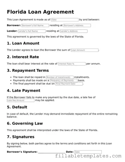 Printable Loan Agreement Form for the State of Florida