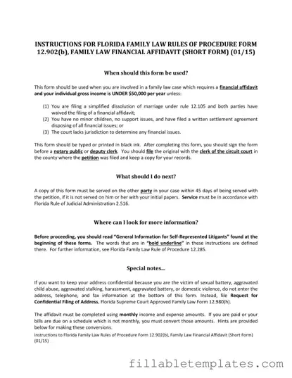 Official Florida Financial Affidavit Short 12.902(b) Template in PDF
