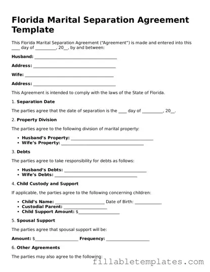 Printable Marital Separation Agreement Form for the State of Florida