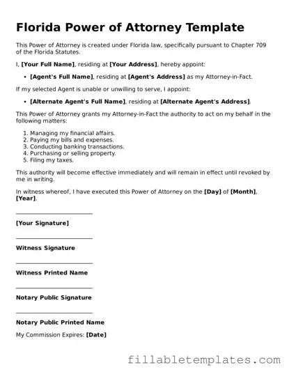 Printable Power of Attorney Form for the State of Florida
