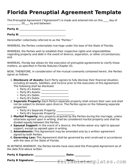 Printable Prenuptial Agreement Form for the State of Florida