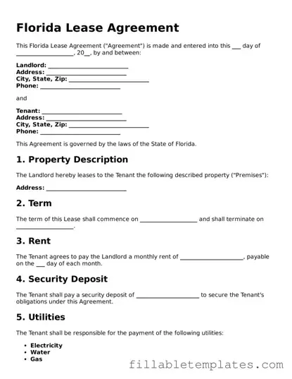 Printable Lease Agreement Form for the State of Florida