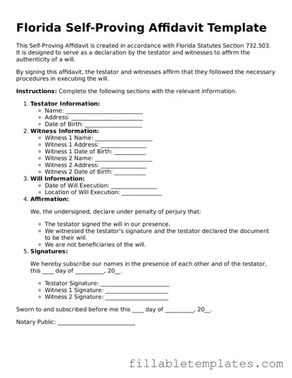 Printable Self-Proving Affidavit Form for the State of Florida