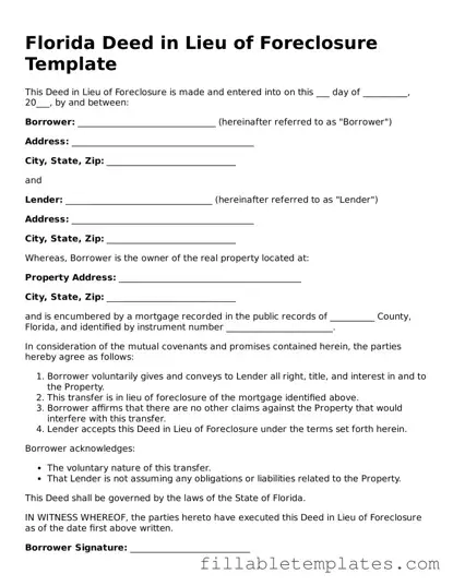 Printable Deed in Lieu of Foreclosure Form for the State of Florida
