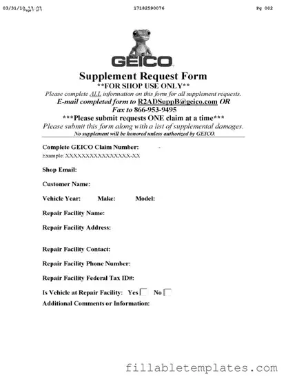 Official Geico Supplement Request Template in PDF