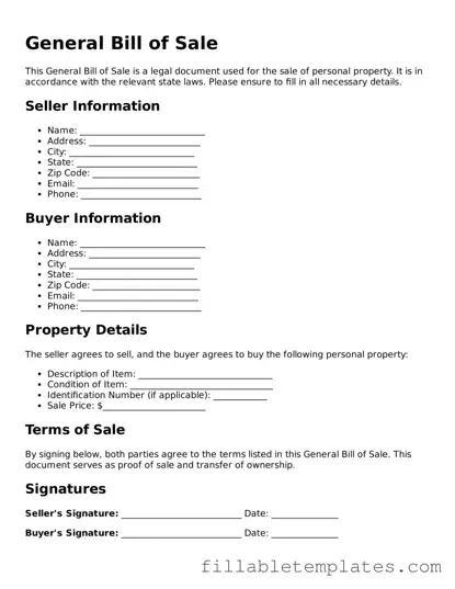 Printable General Bill of Sale Form