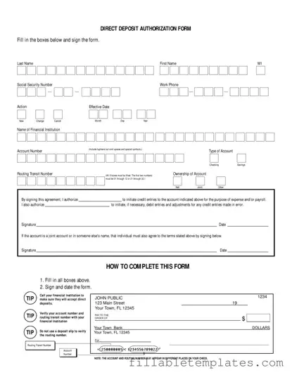Official Generic Direct Deposit Template in PDF