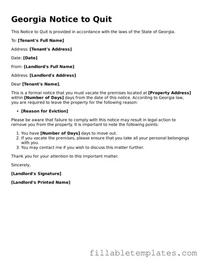 Printable Notice to Quit Form for the State of Georgia