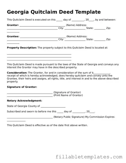 Printable Quitclaim Deed Form for the State of Georgia