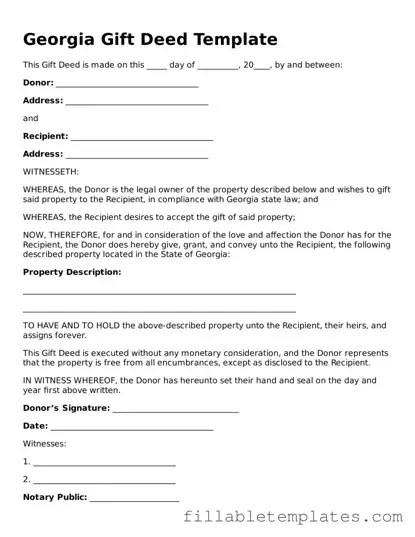 Printable Gift Deed Form for the State of Georgia