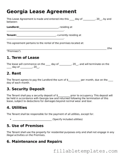 Printable Lease Agreement Form for the State of Georgia
